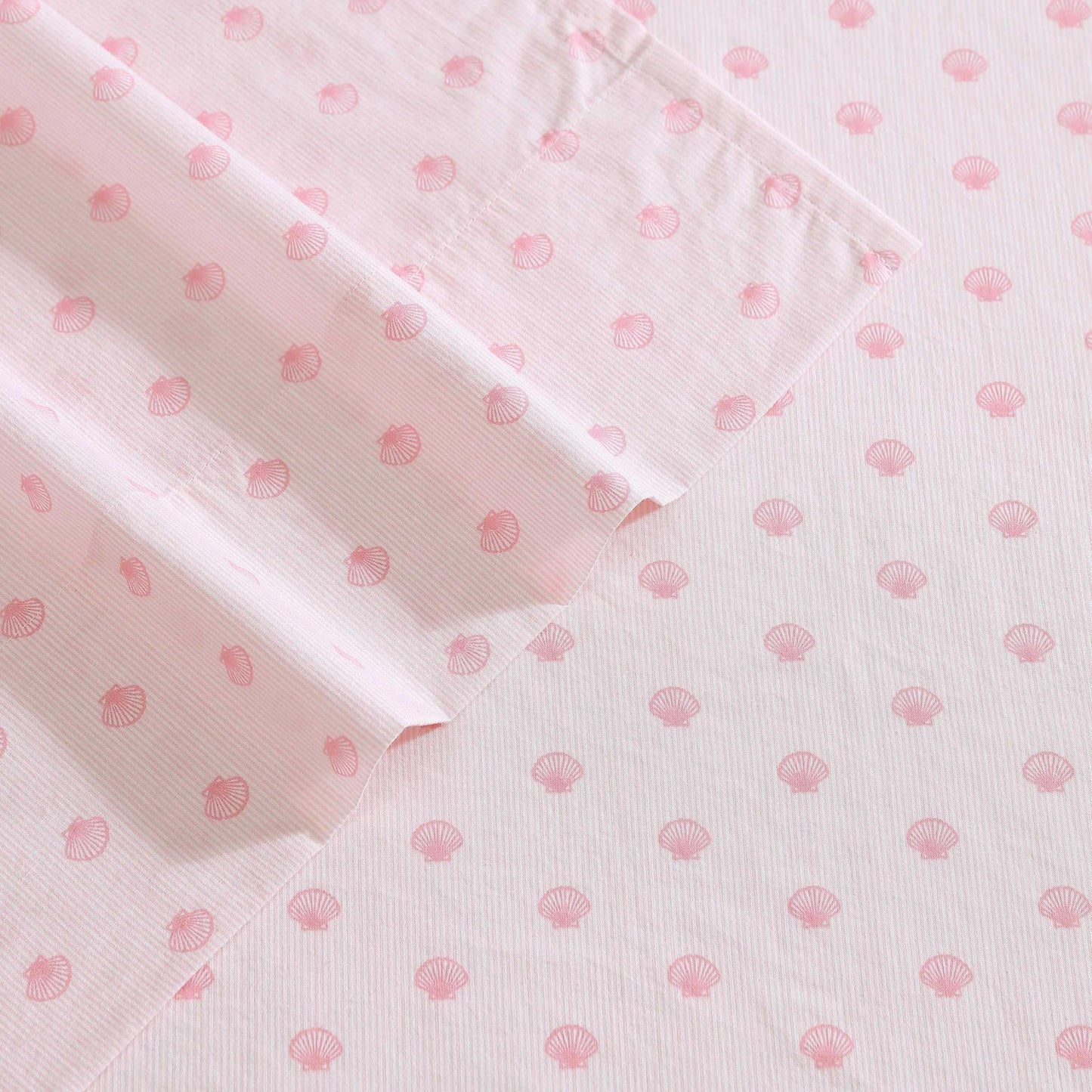 Laura Ashley - King Sheets, Cotton Percale Bedding Set, Lightweight & Breathable Home Decor (Scallop Dollop Pink, King)