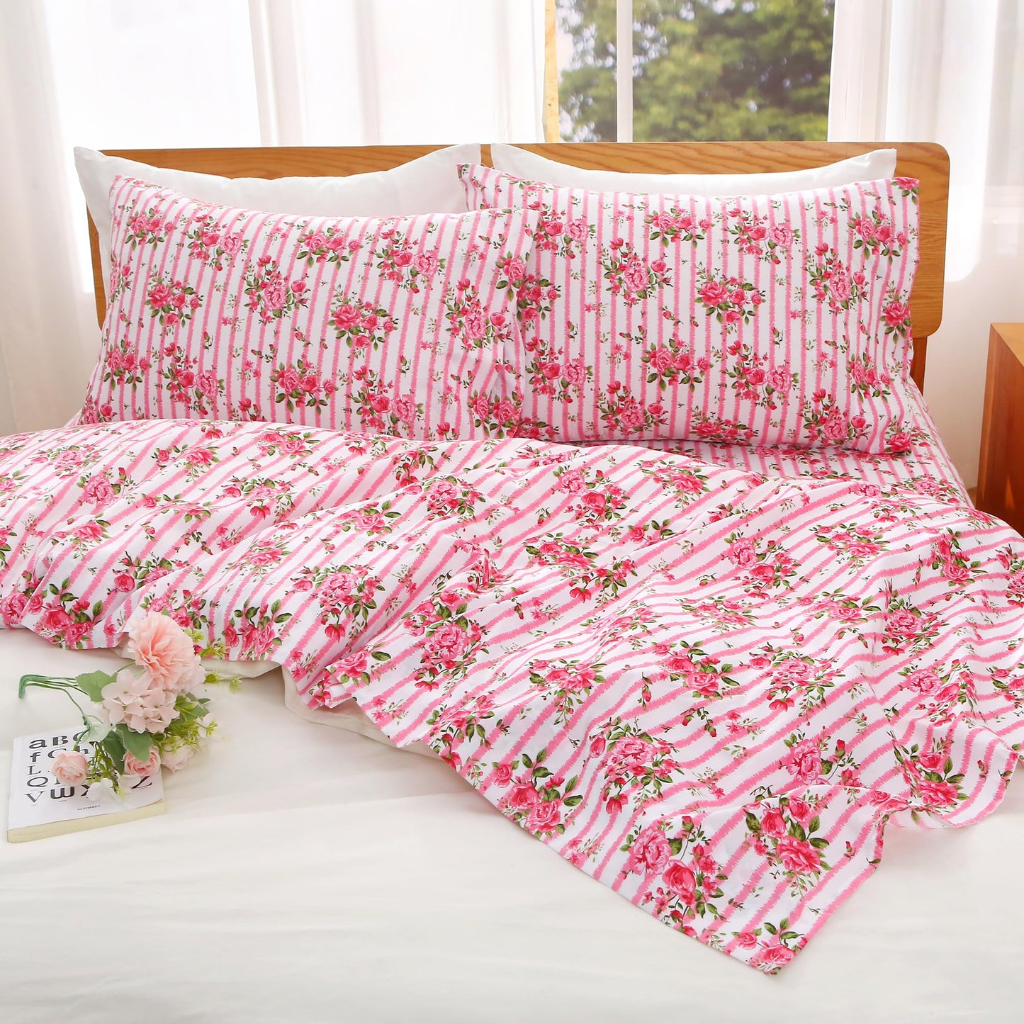 Viviland Full Bed Sheet Set - 4 Piece Double Brushed Microfiber Bedding - Deep Pocket Up to 15", Ultra Soft, Breathable & Wrinkle Resistant Skin-Friendly Cooling Sheets for Adult - Heritage Rose(F)