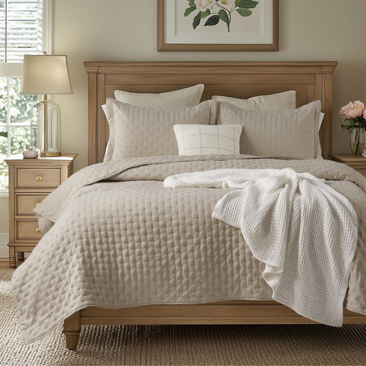 Bedsure King Quilt - Linen Bedspread King Size & Lightweight Comforter, Modern Farmhouse Coverlet with Clover Pattern, Ultra Soft All-Season Bedding, 106 x 96 Inches