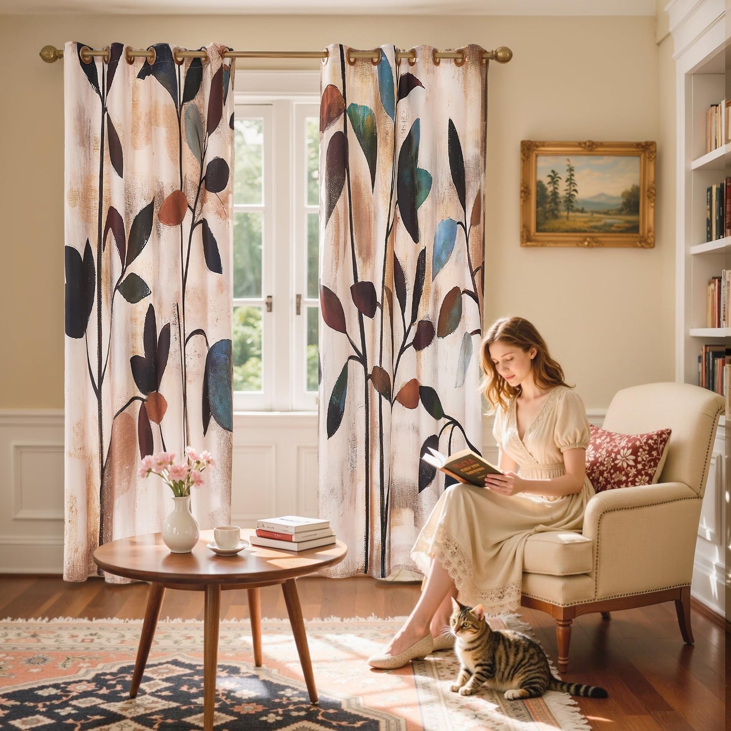 SUBRTEX Blackout Curtains 52Wx84L, Room Darkening Floral Curtains, Thermal Insulated 2 Panels Window Drapes, Boho Farmhouse Curtains for Living Room Bedroom Window Treatments, Brown
