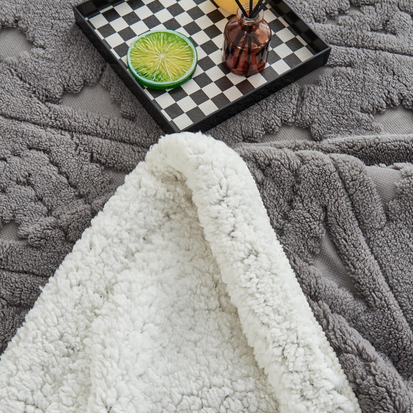 LEVINIS Boho Sherpa Fleece Blanket 80'' × 90'', Ultra Soft Aztec Queen Blanket for All Season, Cozy Plush Bohemian Throw Blankets for Bed/Couch/Sofa/Office/Camping, Dark Grey