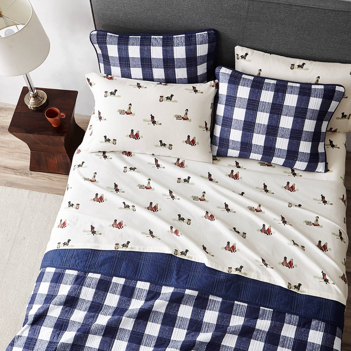 Eddie Bauer - Flannel Sheets King Size, Anti-Pilling & Wrinkle Resistant Cotton, Touchably Soft for All-Season Comfort - Bed Sheets with Matching Pillowcases & Fitted Sheet (Retriever Adventure Ivory)