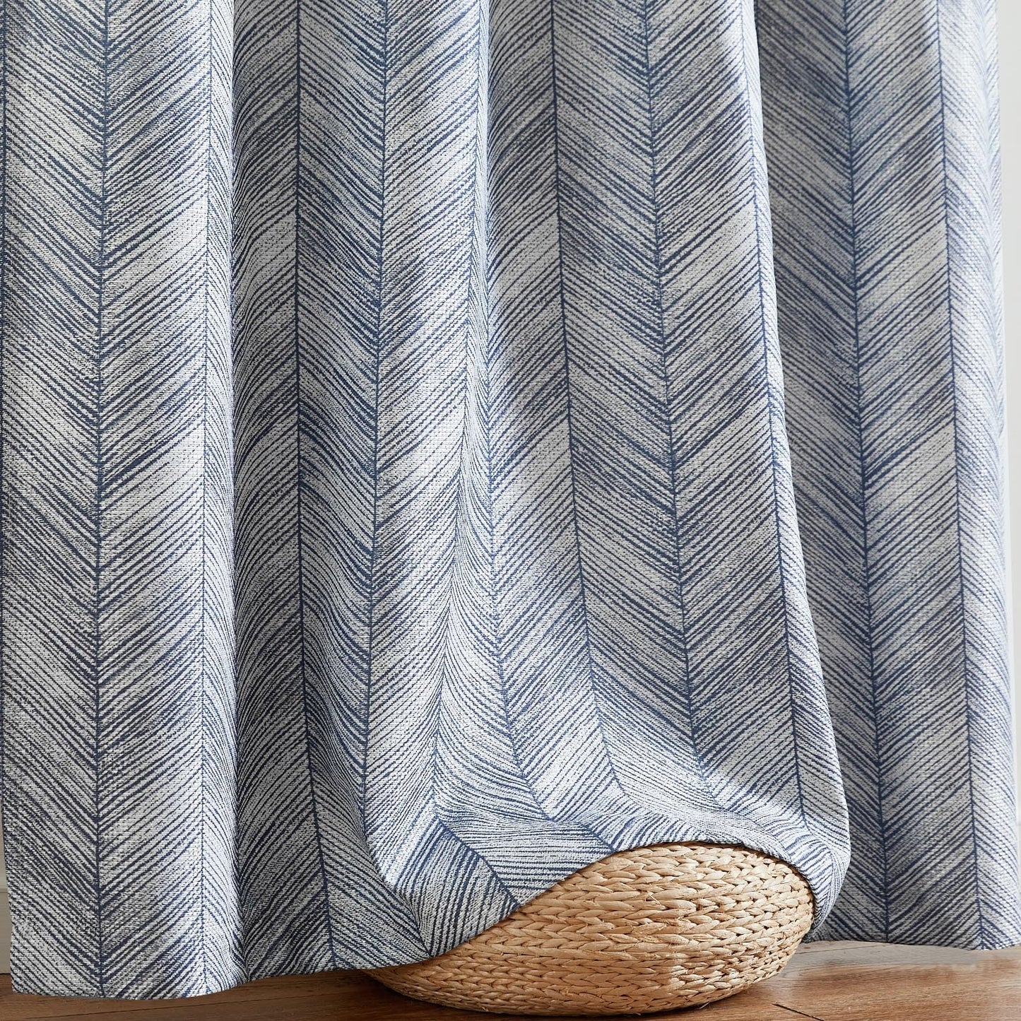 jinchan Blue Printed Curtains 84 Inch Length for Living Room Grommet Jacquard Curtains with Herringbone Pattern Modern Room Darkening Drapes Bedroom Window Curtain Set 2 Panels