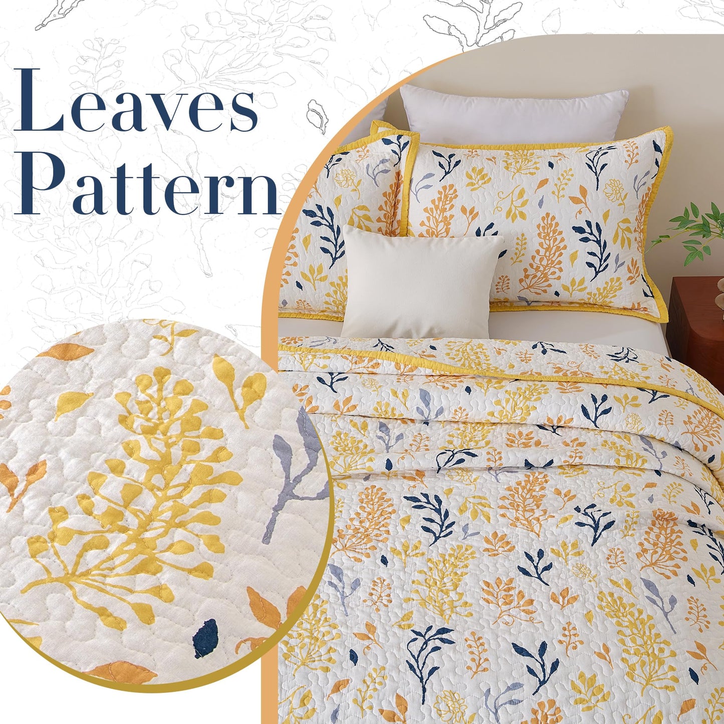 Cinefoso King Size Quilt - Floral Quilt Bedding Set 100% Cotton - Lightweight Farmhouse Bedspread for All Season 3-Piece - Yellow/White/Orange