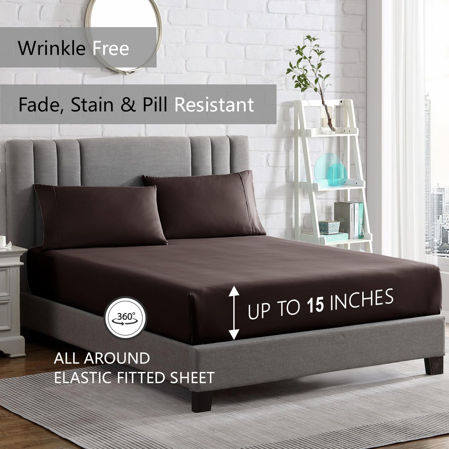 American Home Collection Queen Sheet Set - Ultra-Soft Microfiber 15-Inch Deep Pocket - Wrinkle Free and Fade Resistant (Brown)