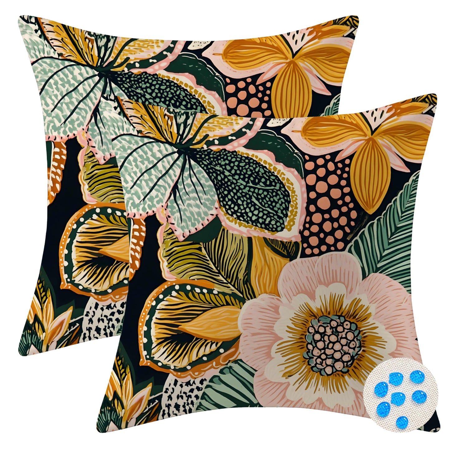 mellicoma Waterproof Outdoor Pillow Covers 18x18 Pack of 2 Bold Tropical Floral Pattern Throw Summer Outdoor Pillows for Garden Funiture Patio Home