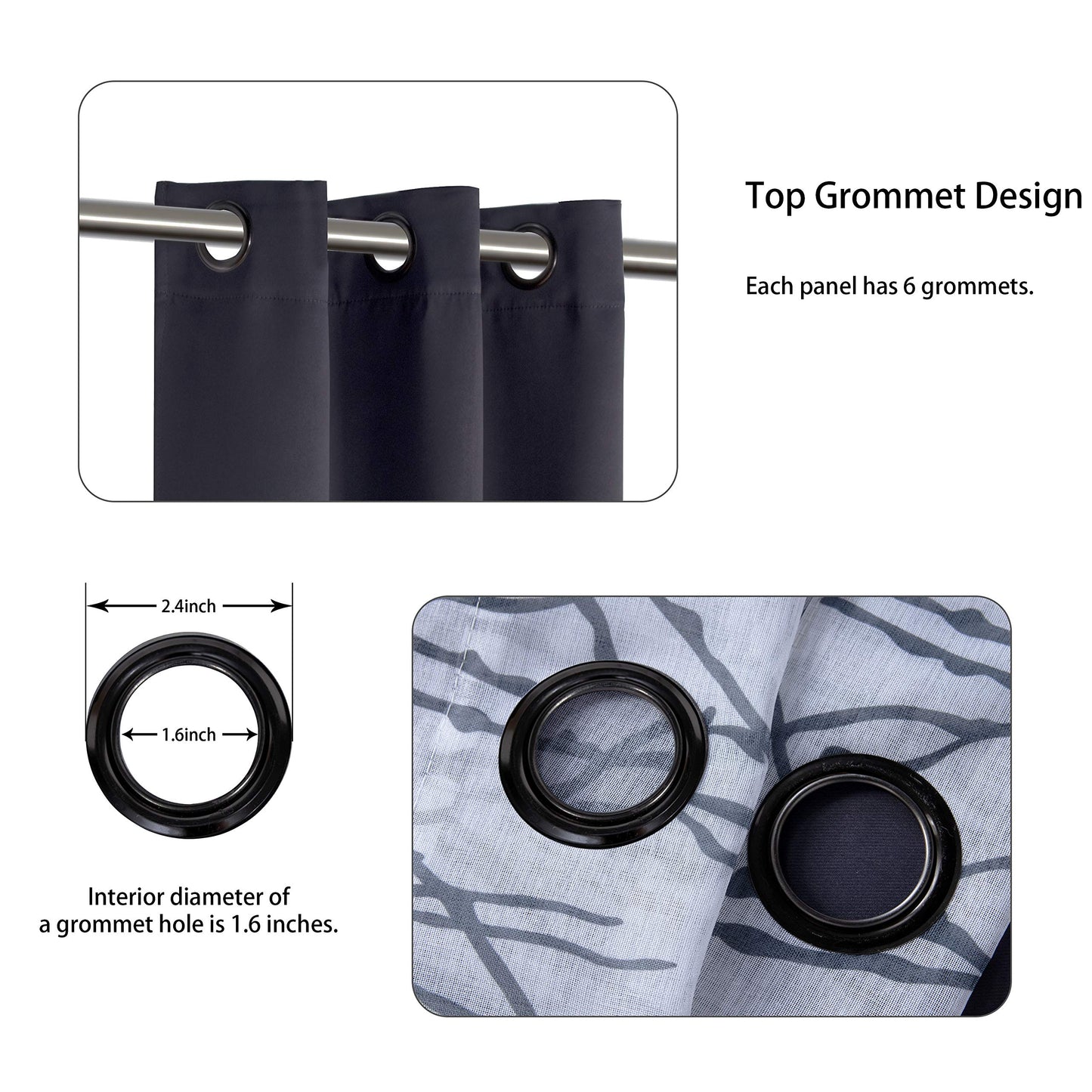 BONZER Mix and Match Curtains - 2 Pieces Branch Print Sheer Curtains and 2 Pieces Blackout Curtains for Bedroom Living Room Grommet Window Drapes, 37x95 Inch/Panel, Grey Dark, Set of 4 Panels