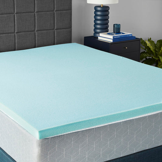 Amazon Basics Queen Cooling Gel-Infused Memory Foam Mattress Topper for Better Sleep, CertiPUR-US Certified, 2 inches, Blue