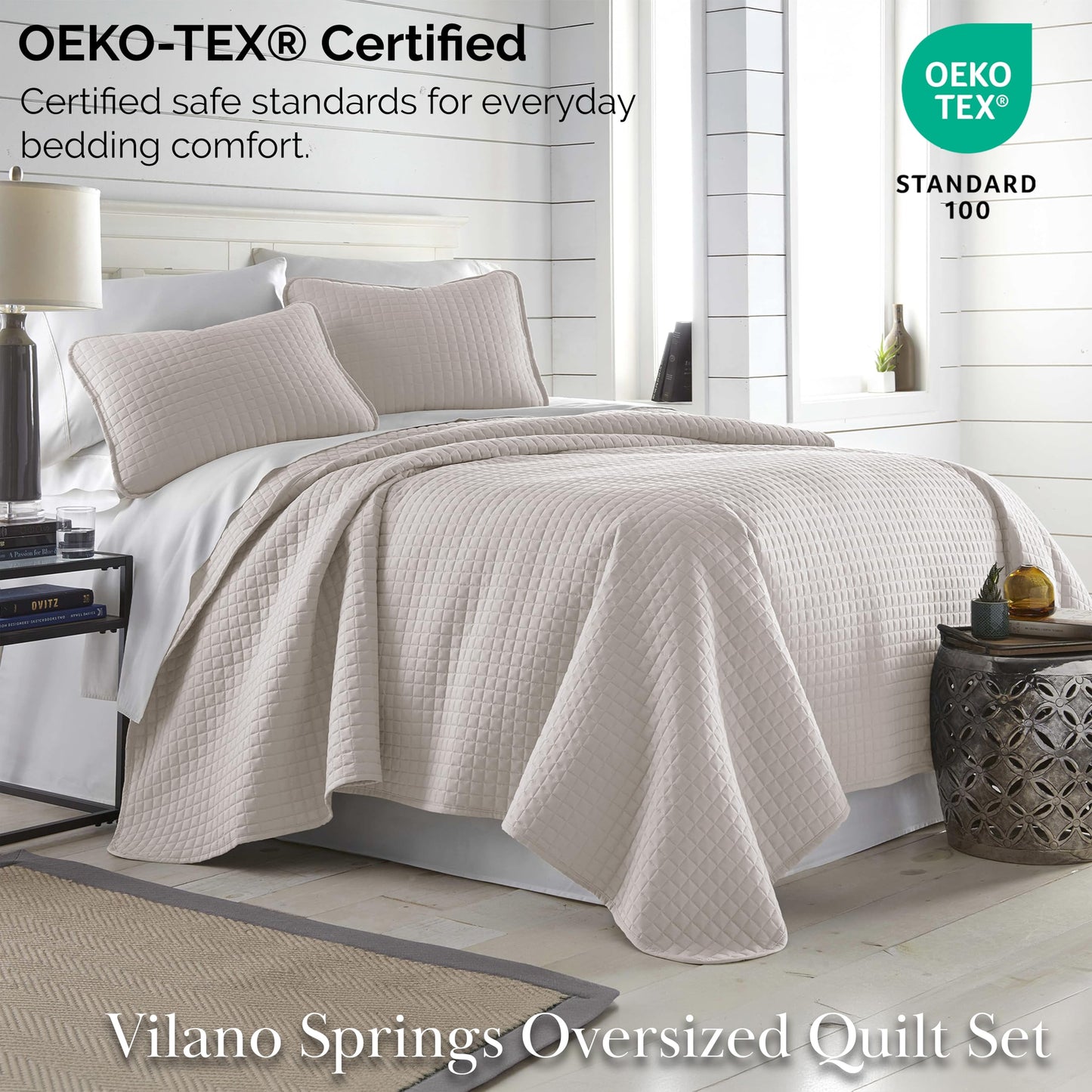 Southshore Fine Living, Inc. King Quilt Bedding Set, Quilted Coverlet Bed Spread for California Kings, Luxury Bedding King Size Quilt Bedding Set, Lightweight Quilted Bedspread w/Shams, Natural Beige
