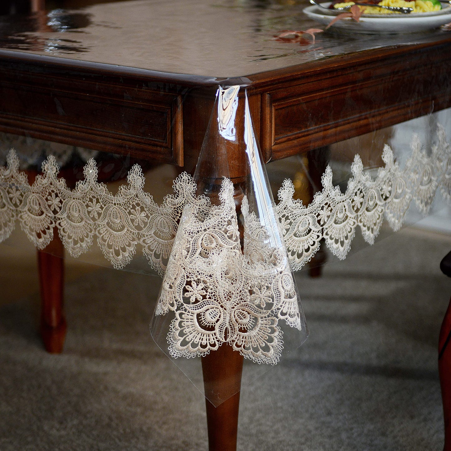 SUTAVIA Clear PVC Tablecloth 100% Waterproof lace Tablecloth, Environmentally Friendly PVC,Oil Proof Spill Proof Table Protector, Oblong Transparent Tablecover, for Dining Table(Gold, 60"x120")