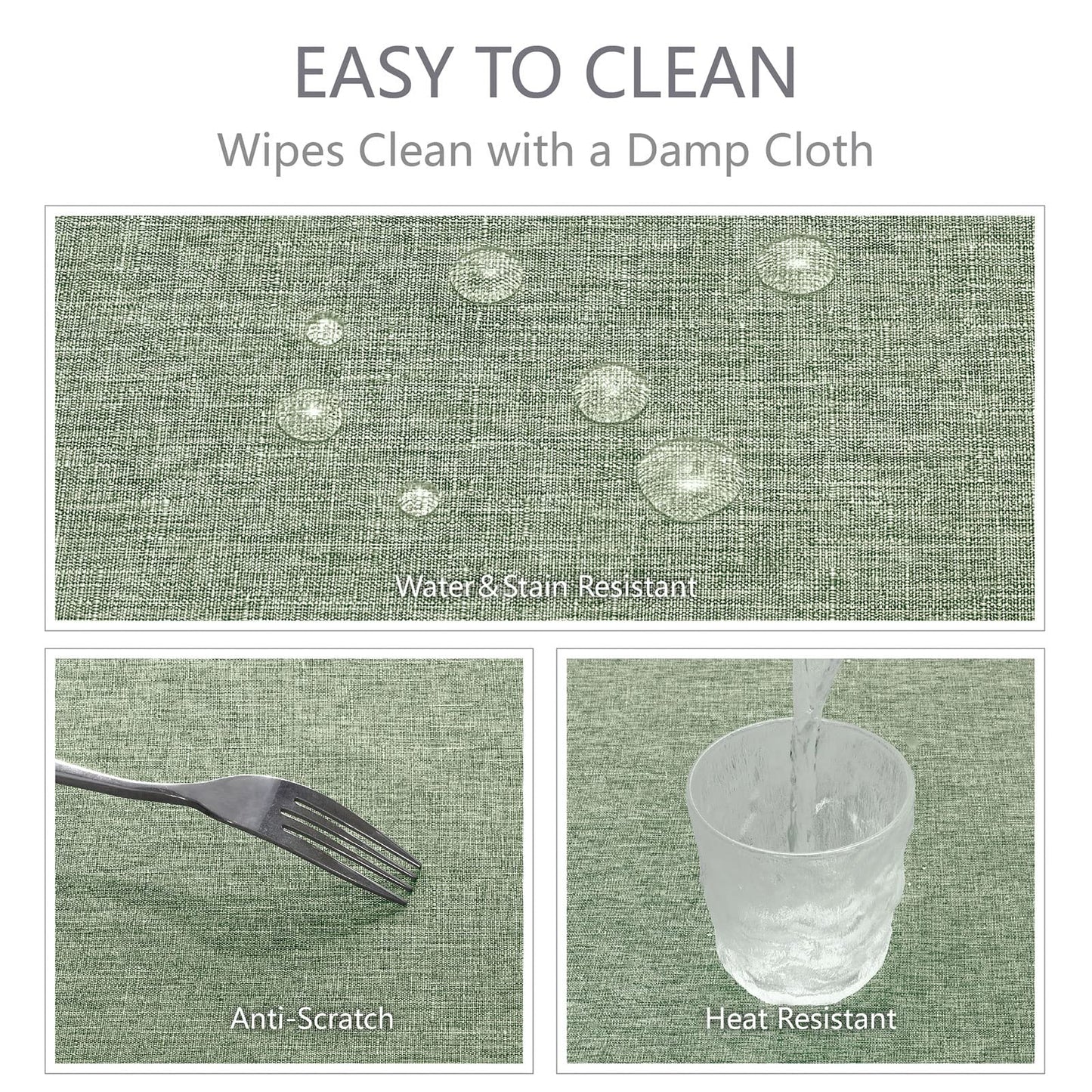Veblandy Rectangle Tablecloth Waterproof Linen Textured Table Cloth Stain and Wrinkle Resistant Washable, Decorative Fabric Table Cover for Dining, Party and Camping (Sage Green, 52 * 70)