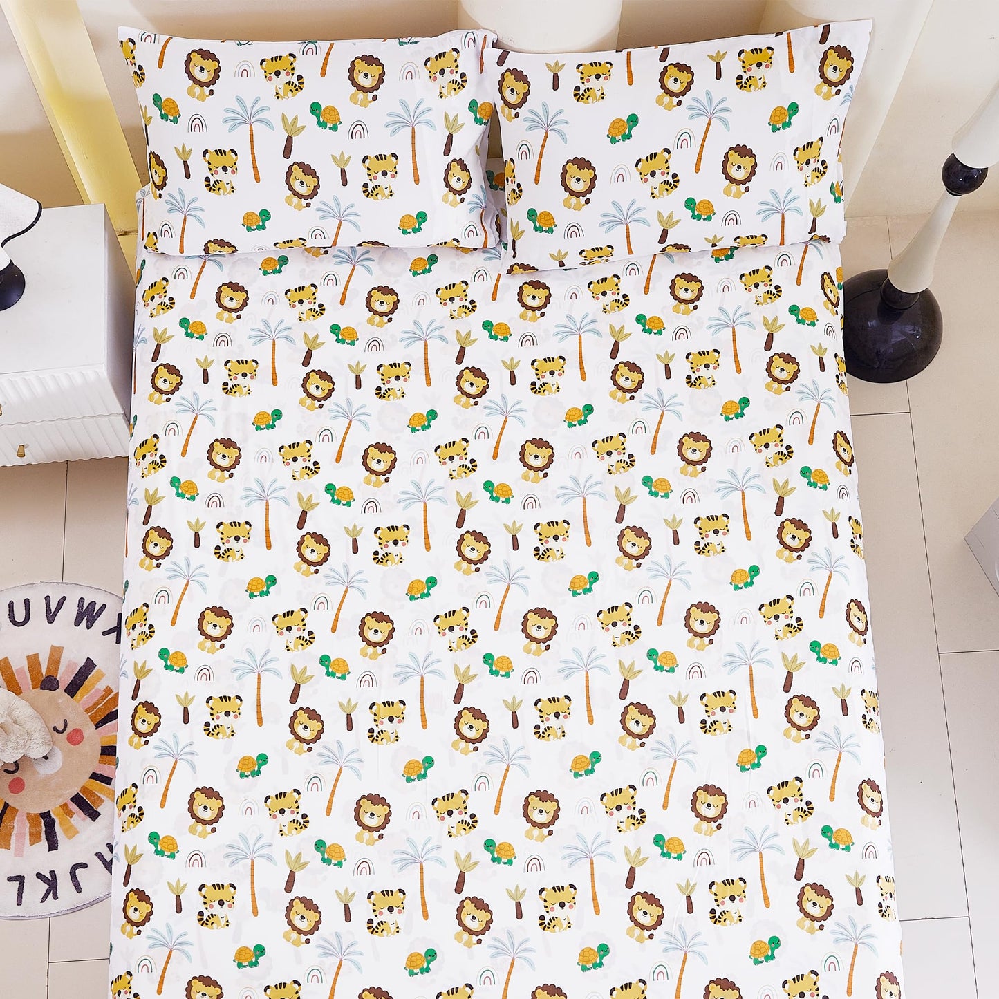 CozySmile Twin Sheet Set Kids,3 Pieces Breathable Soft Microfiber Bedsheets for Child Boys, Oeko-TEX, Anti Pilling Deep Pockets Easy Care Bed Sheets, Lion Tiger
