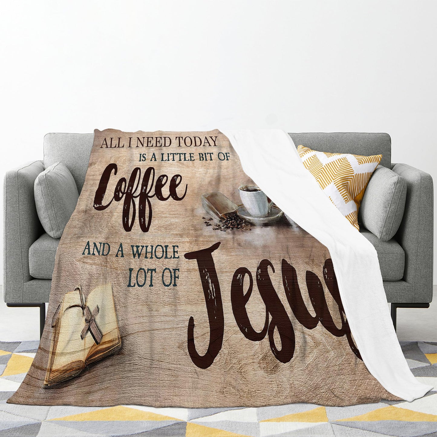 Christian Jesus Coffee Throw Blanket - Soft Warm Cozy Fleece for Women, Men, Kids & Adults - 50"x40"