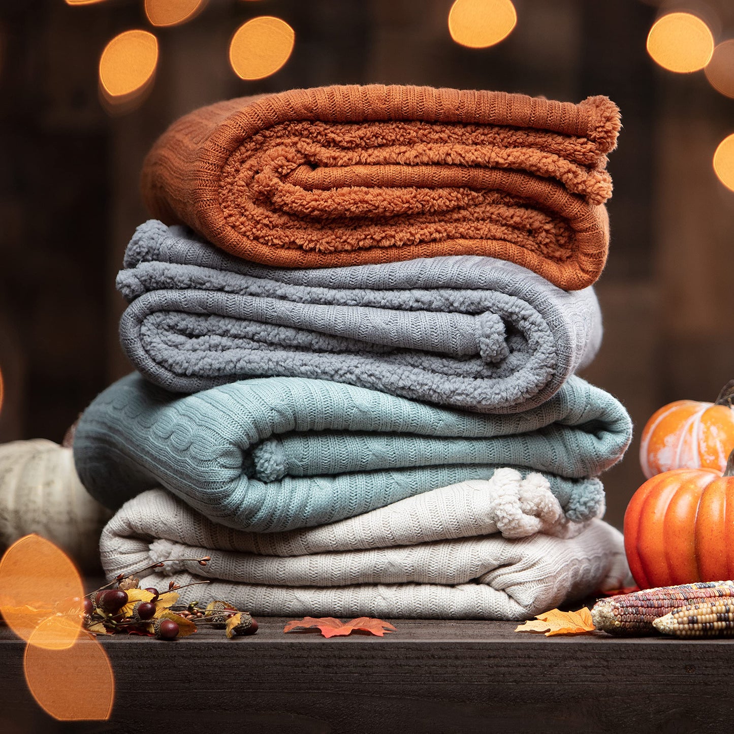 Chanasya Premium Cable Knit Throw Blanket - Soft and Cozy Throw Blanket with Plush Sherpa Side - 50" x 65” - Mint Green