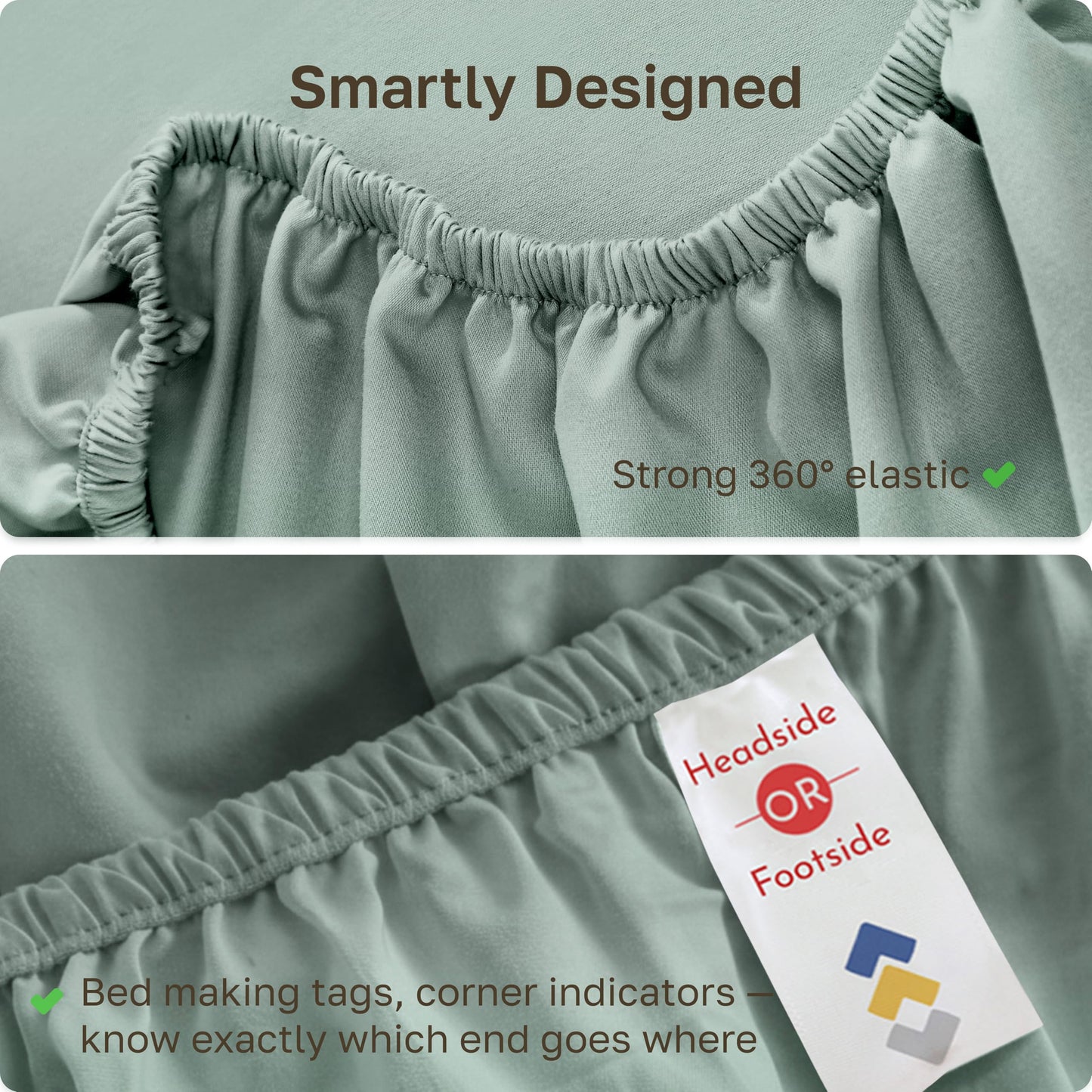 California Design Den Fitted Sheet for King Size Bed, Deep Pocket Soft 400 Thread Count 100% Cotton Sateen, No Pop-Off Elastic, Durable Hotel Quality Bedding, 1 Fitted Sheet Only (King, Sage Green)