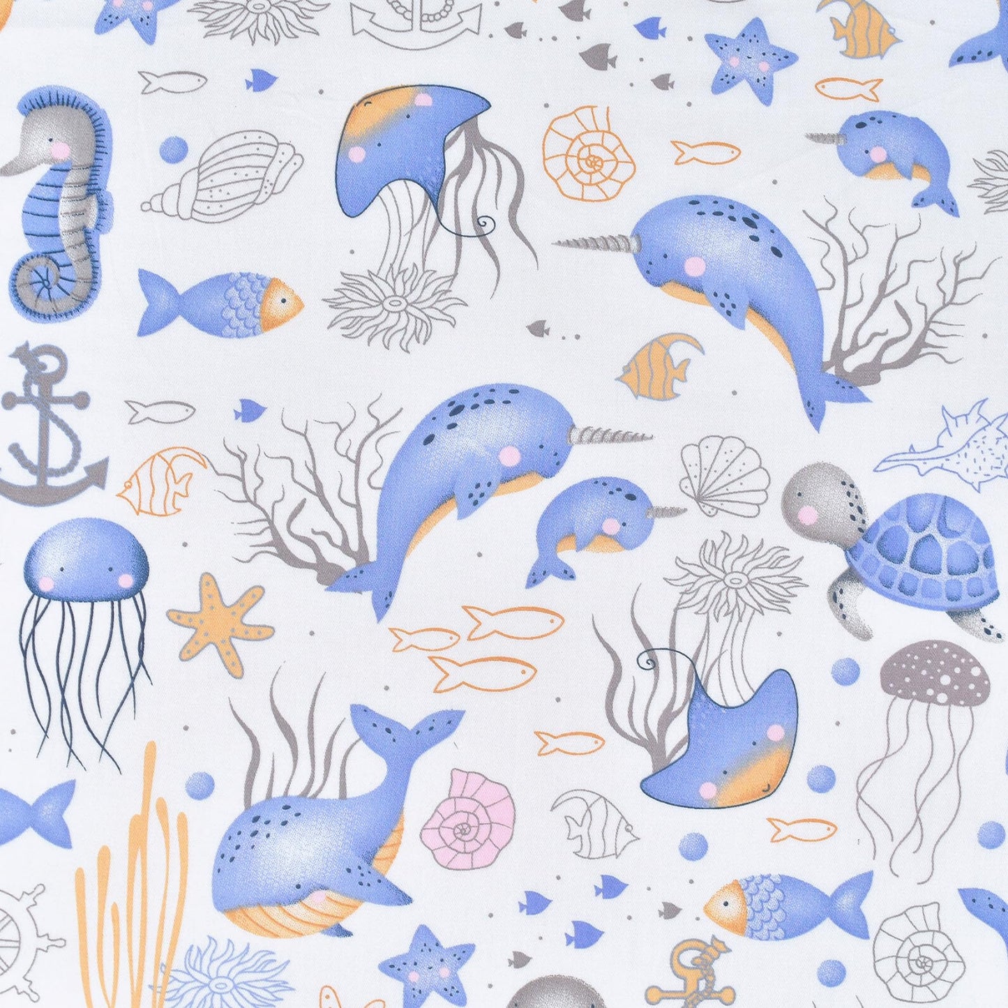 Scientific Sleep Sea Animals Dolphin Whale Octopus Jellyfish Cute Fun 100% Cotton Cozy Twin Bed Sheet Set, Flat Sheet & Fitted Sheet & Pillowcase Natural Bedding Set (Blue Whale, Twin)