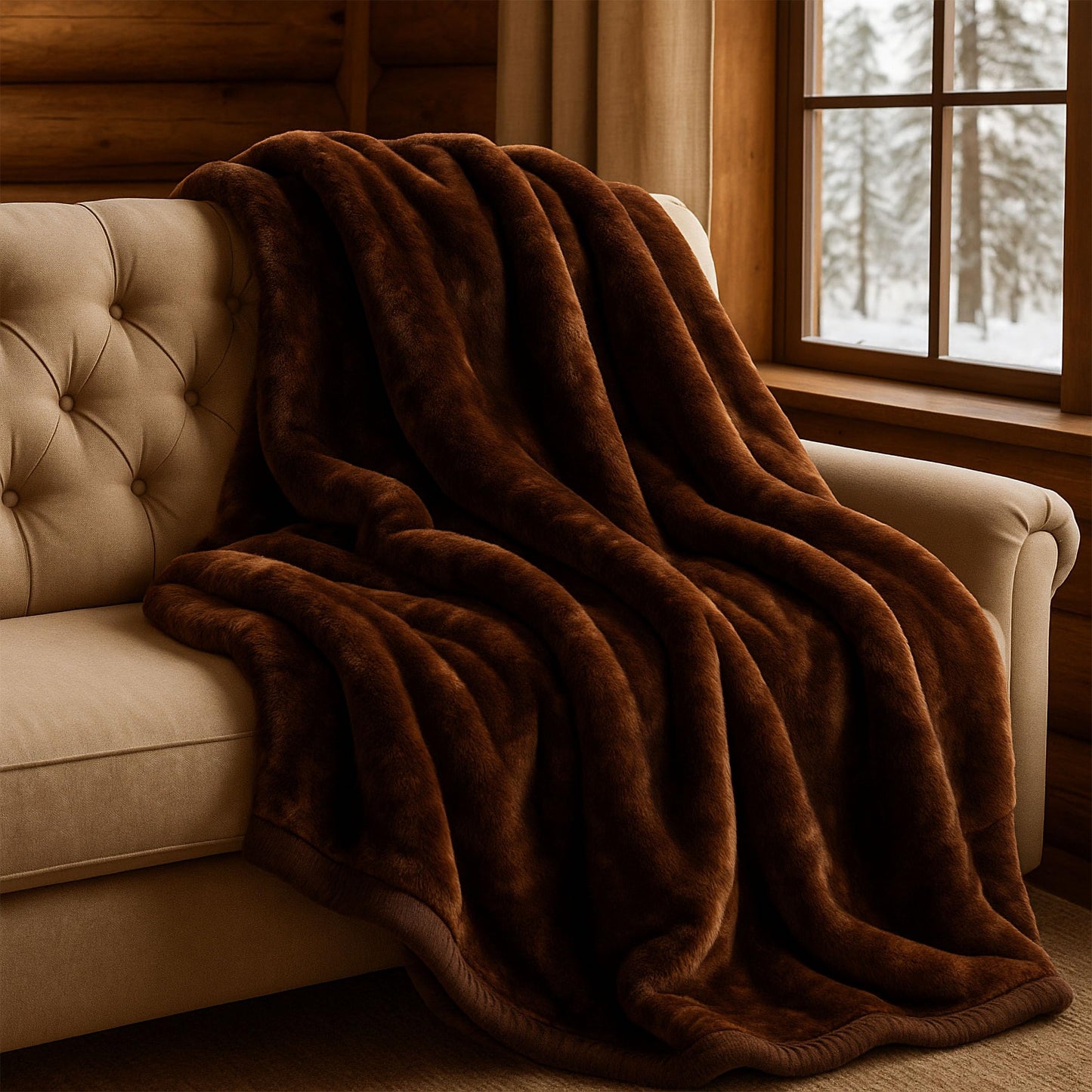 Lavish Home Faux Fur Throw Blanket - Oversized 91x81 Soft Mink-Style, Machine-Washable Bedding - 7.8lb Heavy Throw Blanket for Bed or Sofa (Coffee)