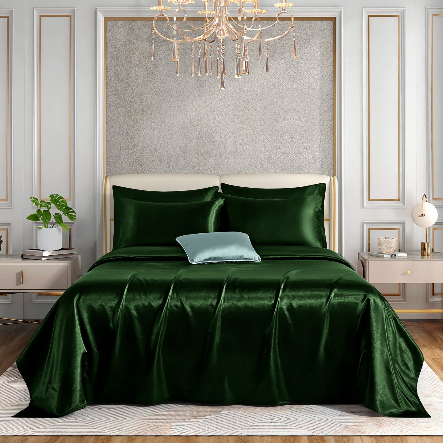 Horbaunal 4 Piece Satin Sheet Set Twin Size Luxury Silky & Soft Emerald Green Satin Twin Bed Sheet Set with 16" Deep Pocket, 1 Fitted Sheet, 1 Flat Sheet, 2 Pillowcases