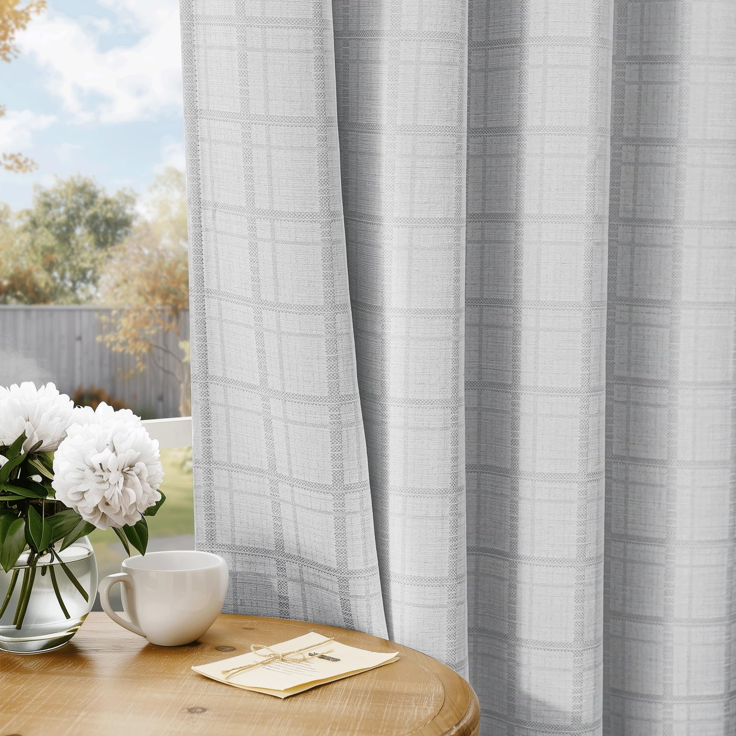 Beauoop Grey Plaid Jacquard Blackout Curtains 84 Inches Long 2 Panels for Bedroom Living Room Gingham Checkered Room Darkening Thermal Insulated Soundproof Grommet Window Drapes, 52x84 2 Set