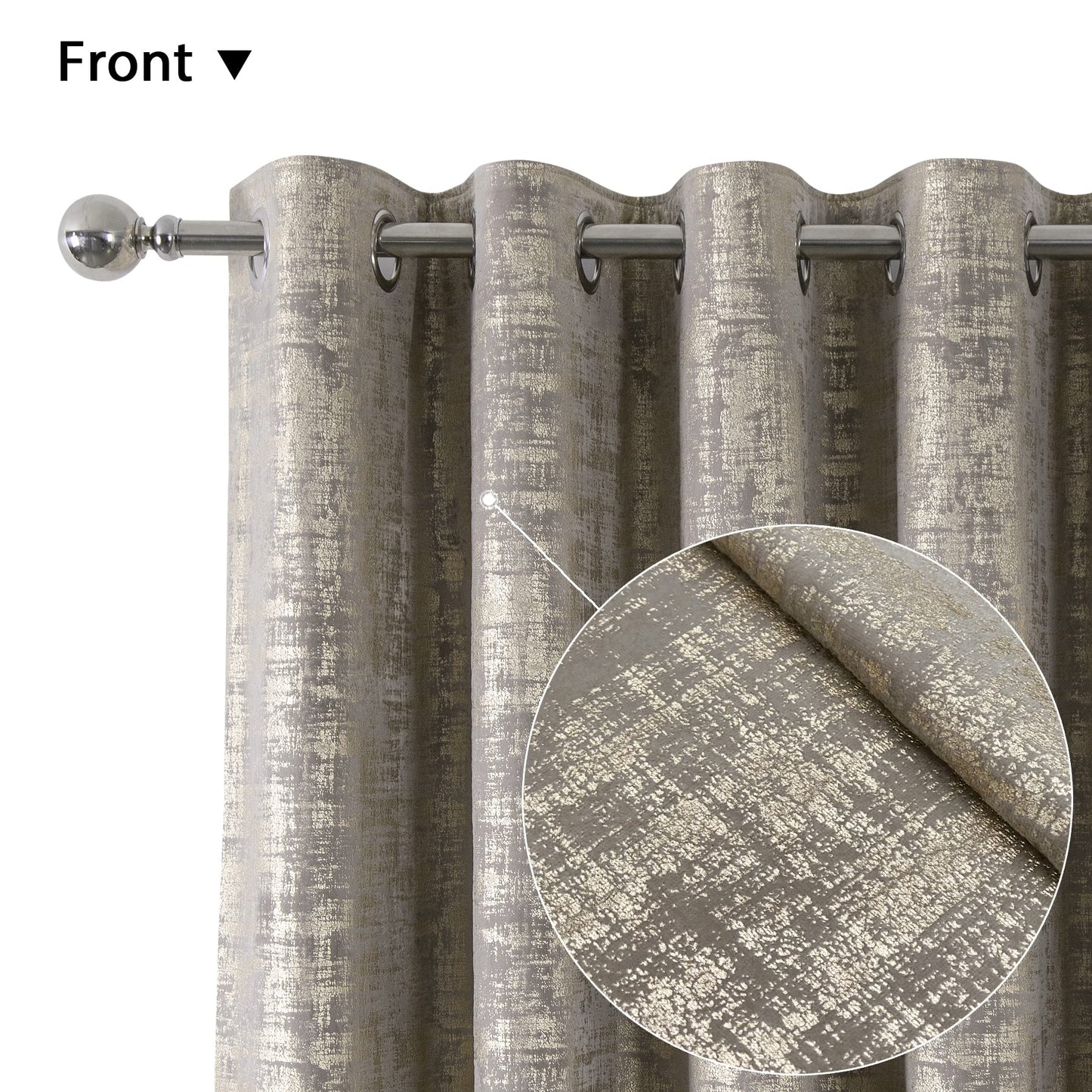 always4u Champagne Soft Velvet Curtains 84 Inch Length Luxury Bedroom Curtains Gold Foil Print Window Treatments for Living Room Bedroom Set of 2