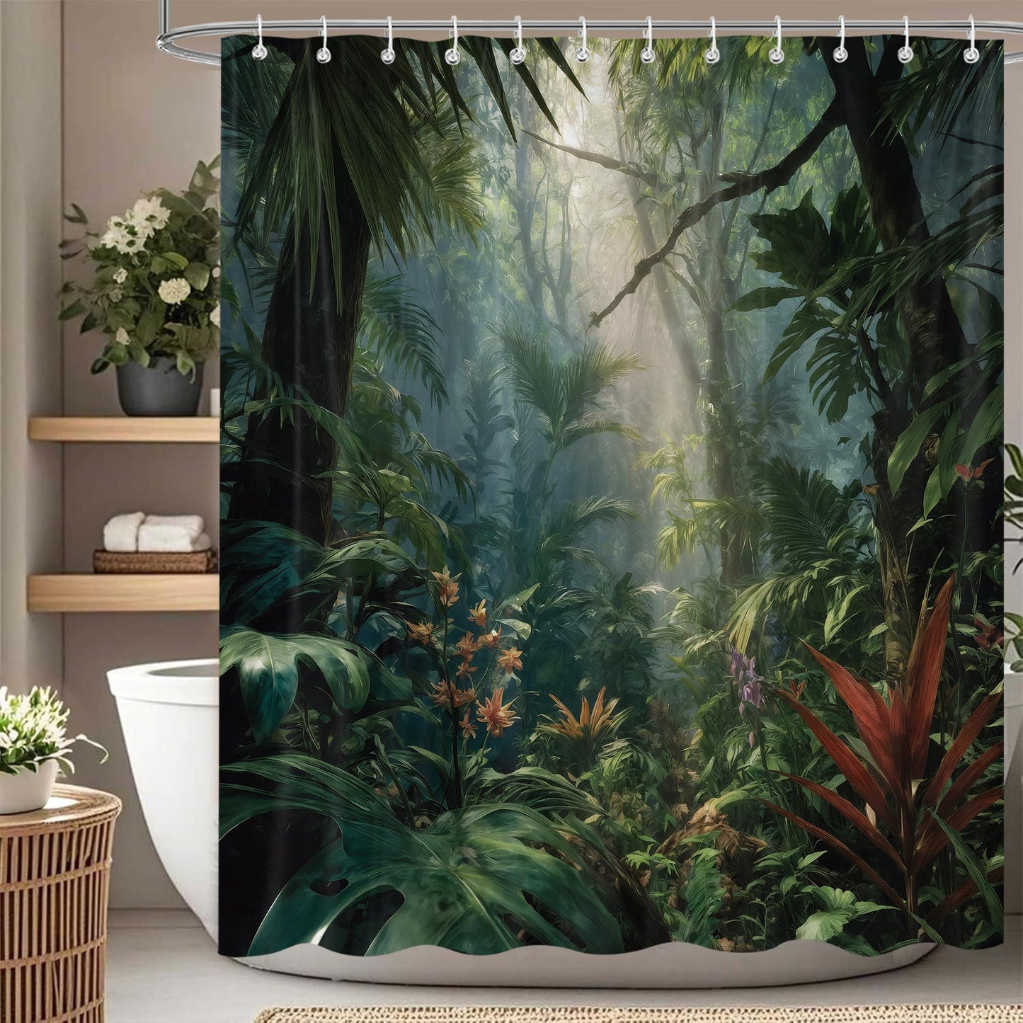 iTapnoom Jungle Shower Curtain Rainforest Green Bathroom Decor 72 x 72