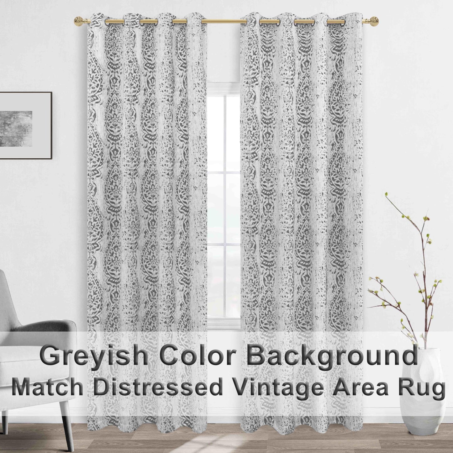 Grey and White Geometric Moroccan Patterned Curtains 84 Inches Long for Living Room 50% Blackout Room Darkening Damask Modern Stylish Curtains for Bedroom 84 Inch Length 2 Panels Set Light Gray