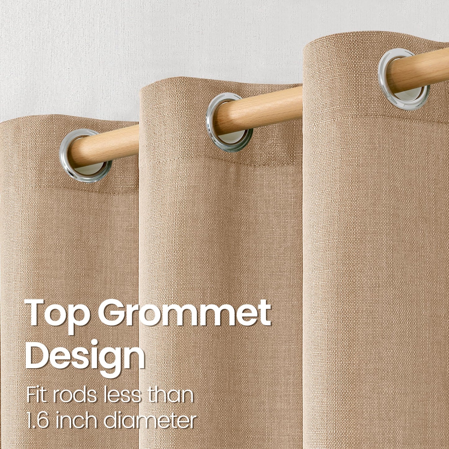 BGment Tan Curtains 84 Inch - Linen Burlap Texture Light Filtering Semi Sheer Boho Farmhouse Window Panels for Living Room, Set of 2, 52" Wide