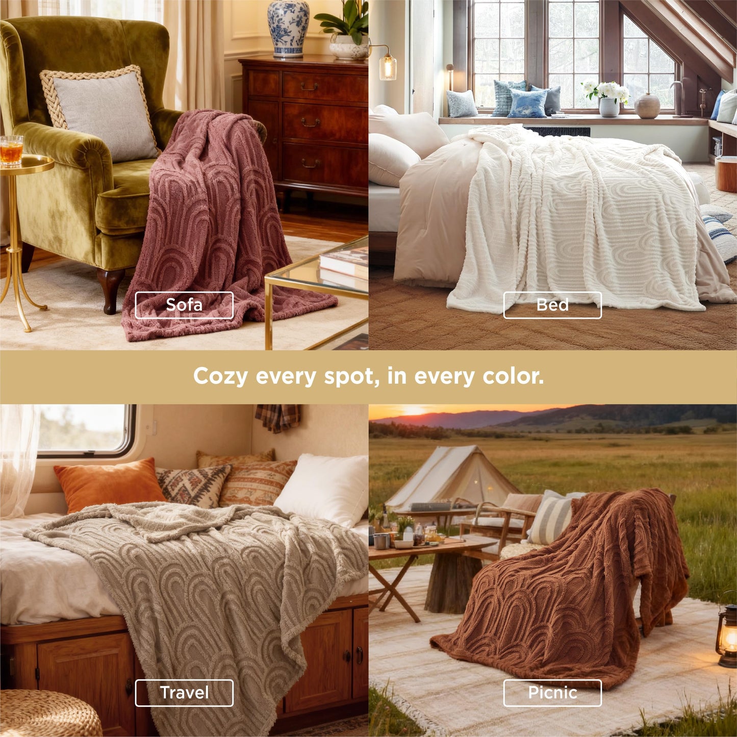 Bedsure GentleSoft Boho Throw Blanket for Couch - Cozy Modern Boho Decorative Blankets for Women Girls, Fuzzy Fleece Throw for Beds, Aesthetic Accent Gifts for Sofa Room Decor, Off White, 50x60 Inches