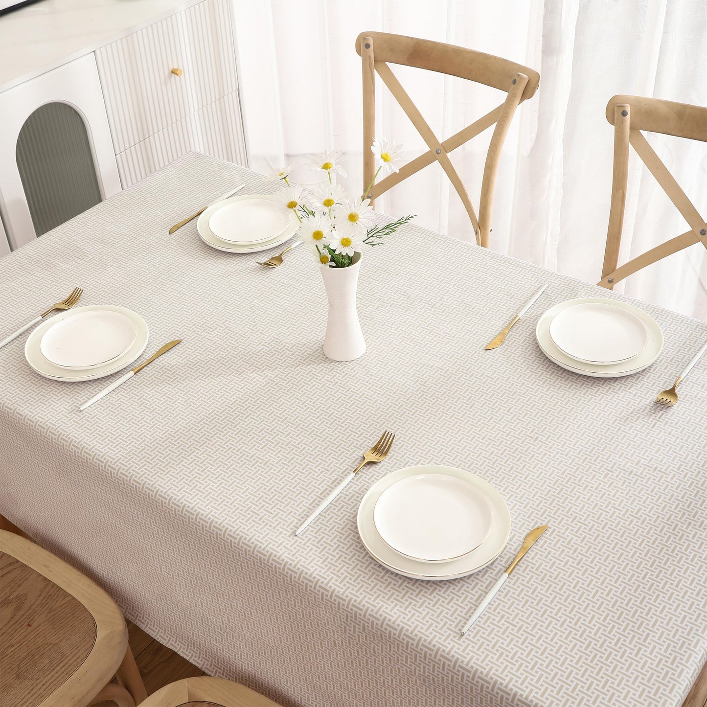 Walrus Heavy Duty Vinyl Tablecloth with Flannel Backing Waterproof Oil-Proof Plastic Table Cloth Stain-Resistant Wipeable Rectangle or Square Table Cover for Indoor and Outdoor (Weaving, 54X54 Inch)