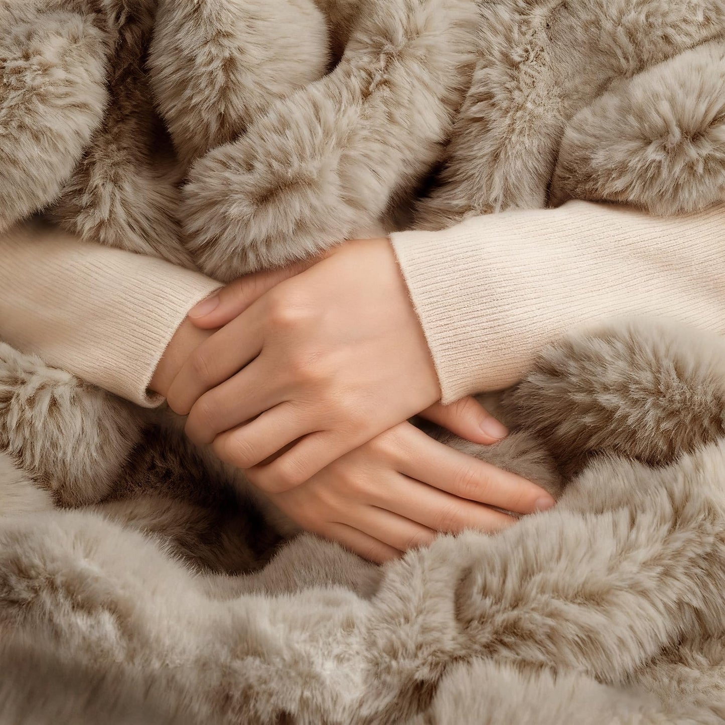 CloudDwelling Faux Rabbit Fur Bubble Throw Blanket Plush Fluffy Cozy Blanket for Couch Bed Sofa Reversible Winter Warm Blanket for Home Decor (Taupe, 50"x60")