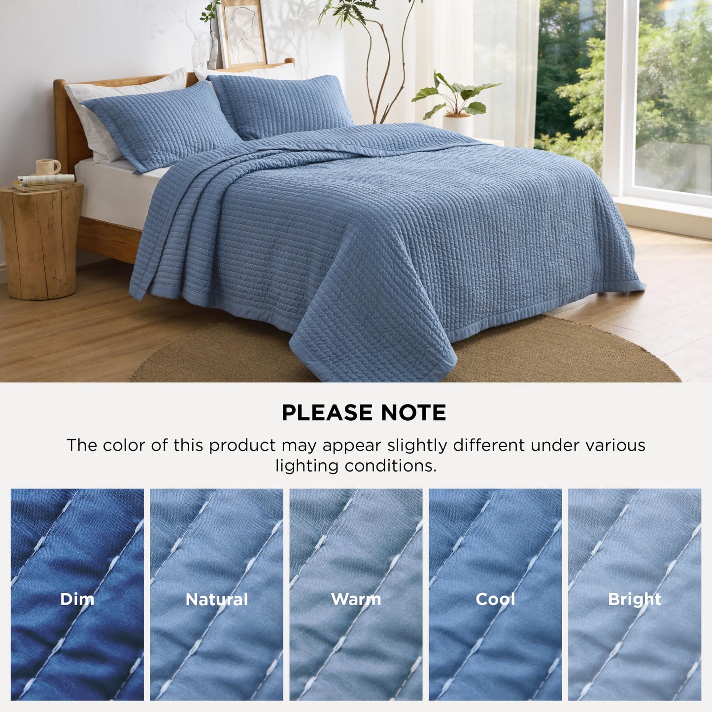 Bedsure Blue Quilts King Size - King Quilt Bedding Set Bedspread Coverlet, Lightweight Neutral Striped Bedding, 3-Piece Set with 106"x96" Coverlet & 2 Pillow Shams, All-Season Soft Microfiber