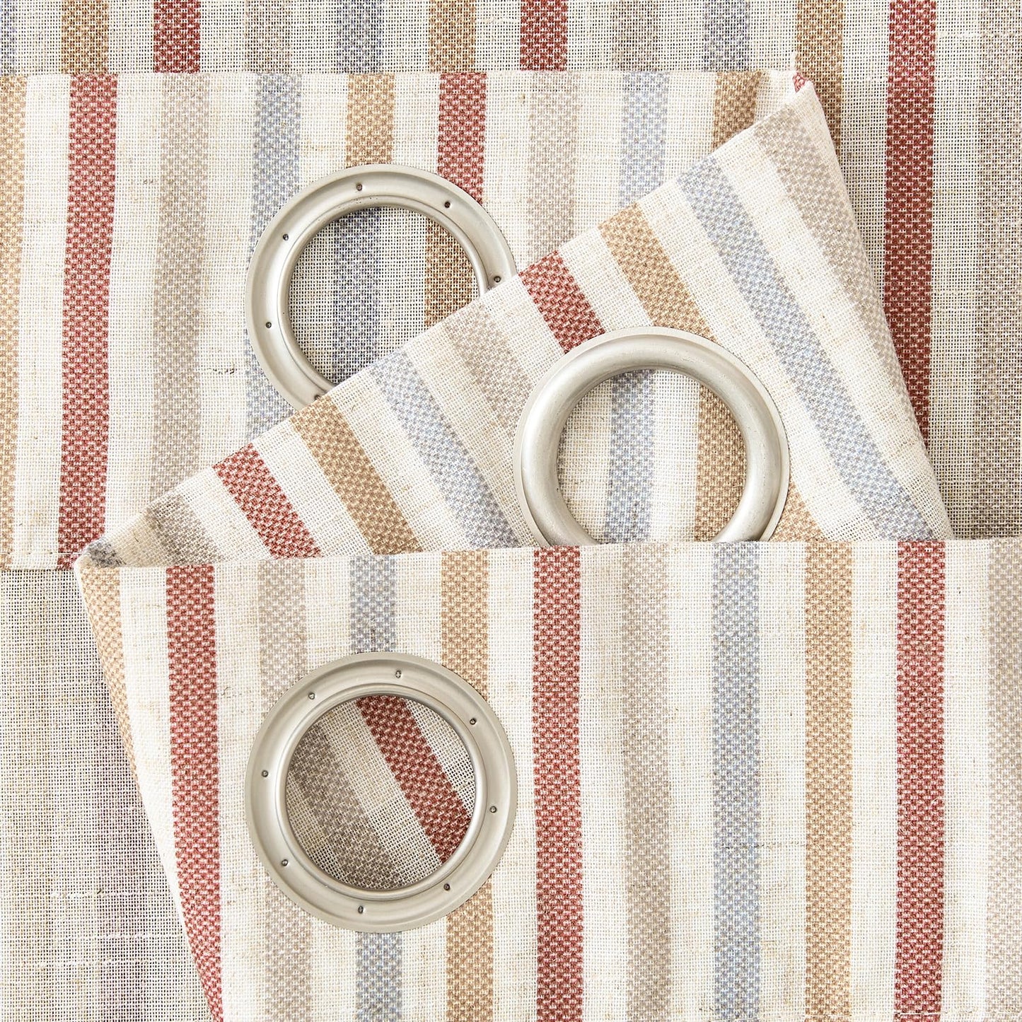 jinchan Linen Curtains for Nursery Bedroom 84 Inch Long Multi Red on Beige Striped Curtains for Living Room Cute Ticking Stripe Farmhouse Baby Girl Kids Room Light Filtering Grommet Drapes 2 Panels