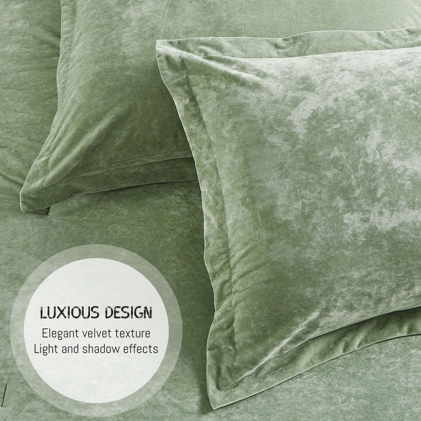 HUMESIIL Luxury Velvet King Size Comforter Set, 3 Pieces Reversible Brushed Solid Microfiber Back, All Season Cozy, Soft, Warm (Sage Green,104x90 in)