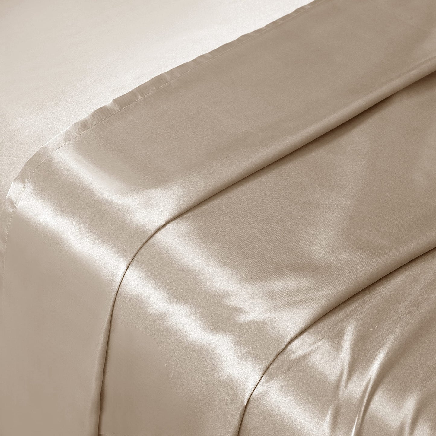 NA HommxJF 4PCS Taupe Satin Sheets Full Size Taupe Silky Silk Sheets Sets Bedding Sets & Pillowcases with 1 Flat Sheet+1 Deep Pocket Fitted Sheet+2 Pillowcases