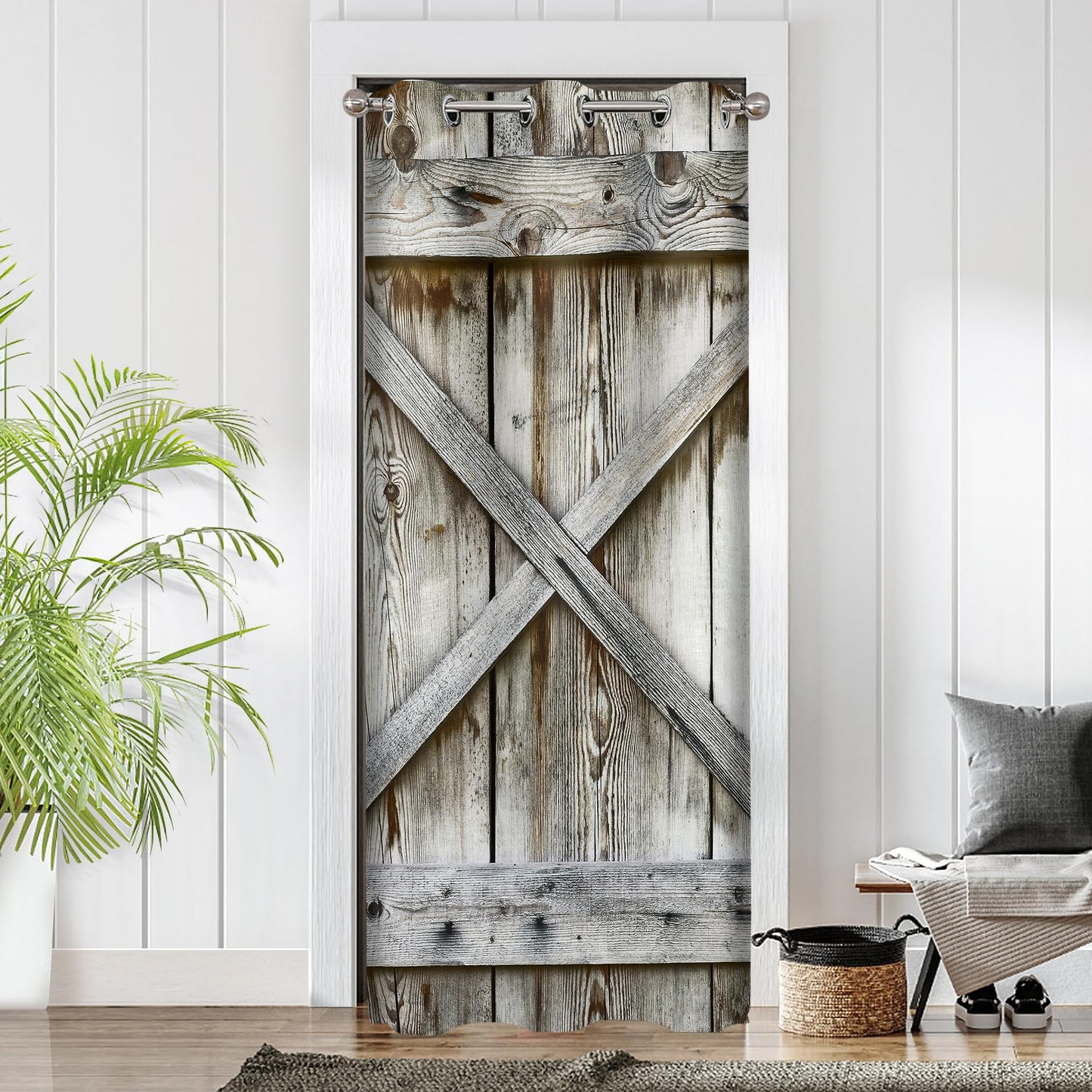 Barn Door Curtains for Doorways, Rustic Farmhouse Blackout Privacy Door Curtain Room Divider Drapes Closet Curtain for Bedroom Living Room, 34 x 80 Inch