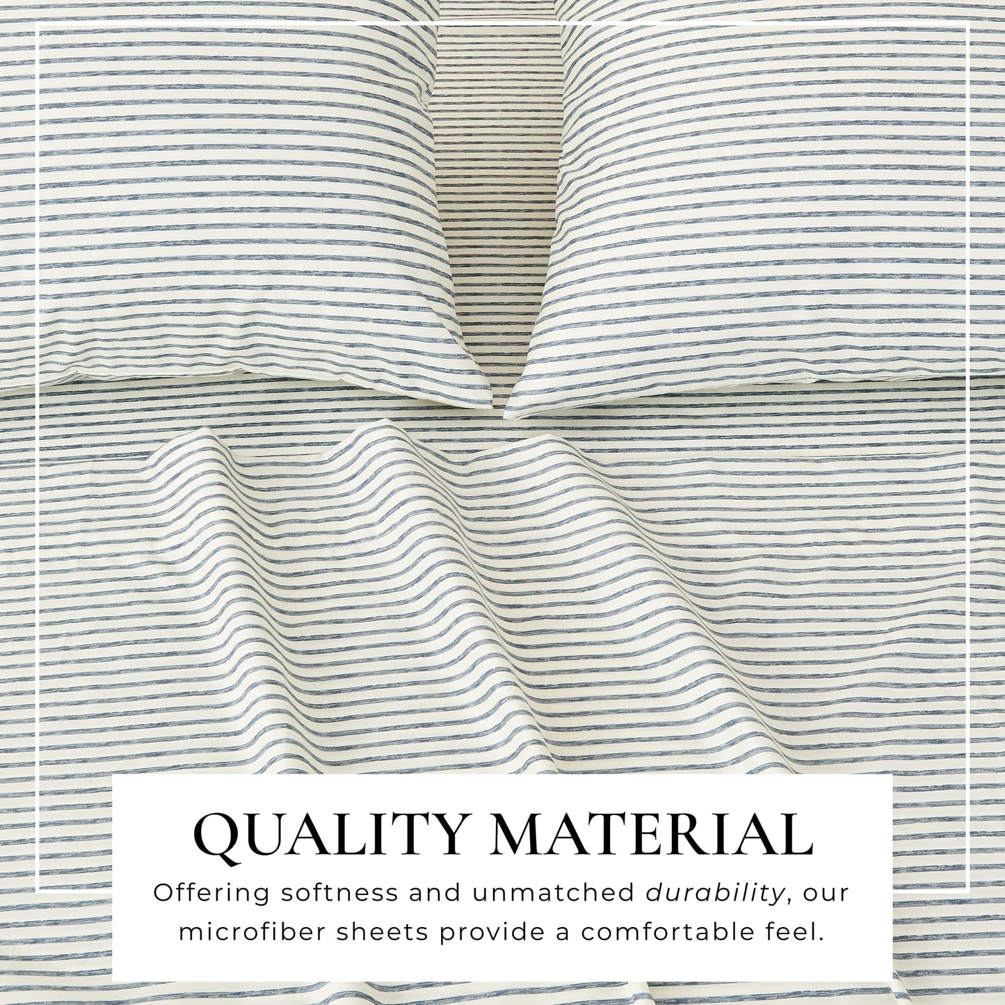 Great Bay Home Twin Size Stripe Microfiber Sheet Set - 3-Piece Ultra-Soft Bedding Sheets & Pillowcases - Wrinkle Free, Comfortable, All-Season Bed Sheets (Blue)