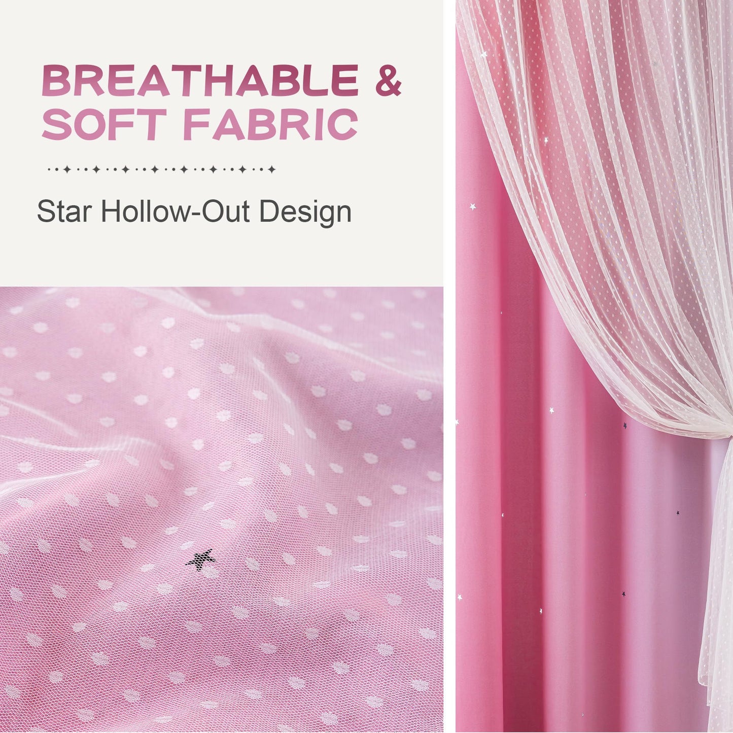 MYSKY HOME Pink Blackout Curtains for Girls Bedroom Decor Living Room, Hollow-Out Stars Grommet Window Ombre Curtain for Nursery Kids Room, W34 X L90 Inches Long, 2 Panels Set