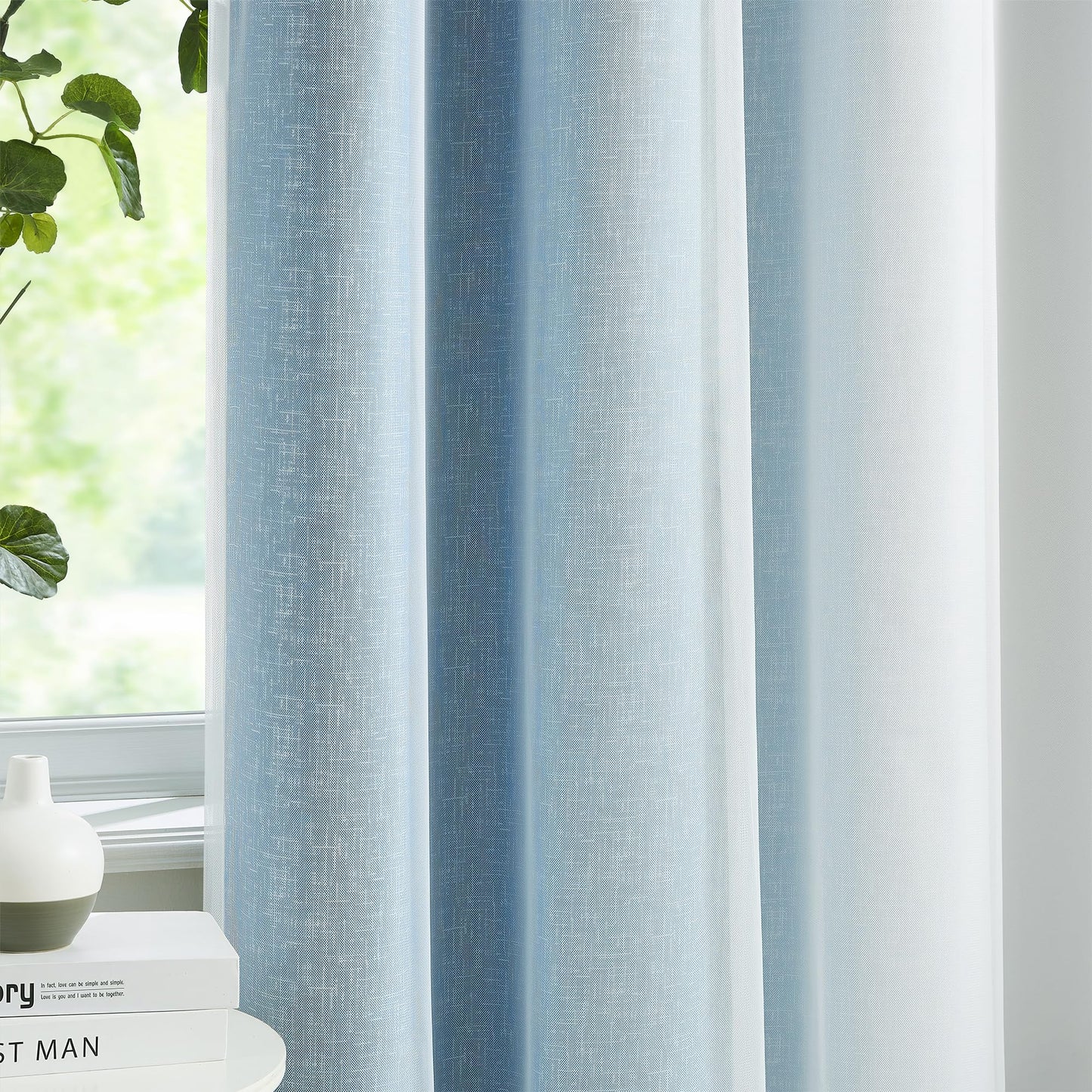 Geomoroccan Ombre 100% Blackout Curtains 54 Inches Long 2 Panels for Bedroom Living Room Blue and White Double Layer Sheer Overlay Mix & Match Grommet Thermal Soundproof Drapes with Tiebacks, 52x54