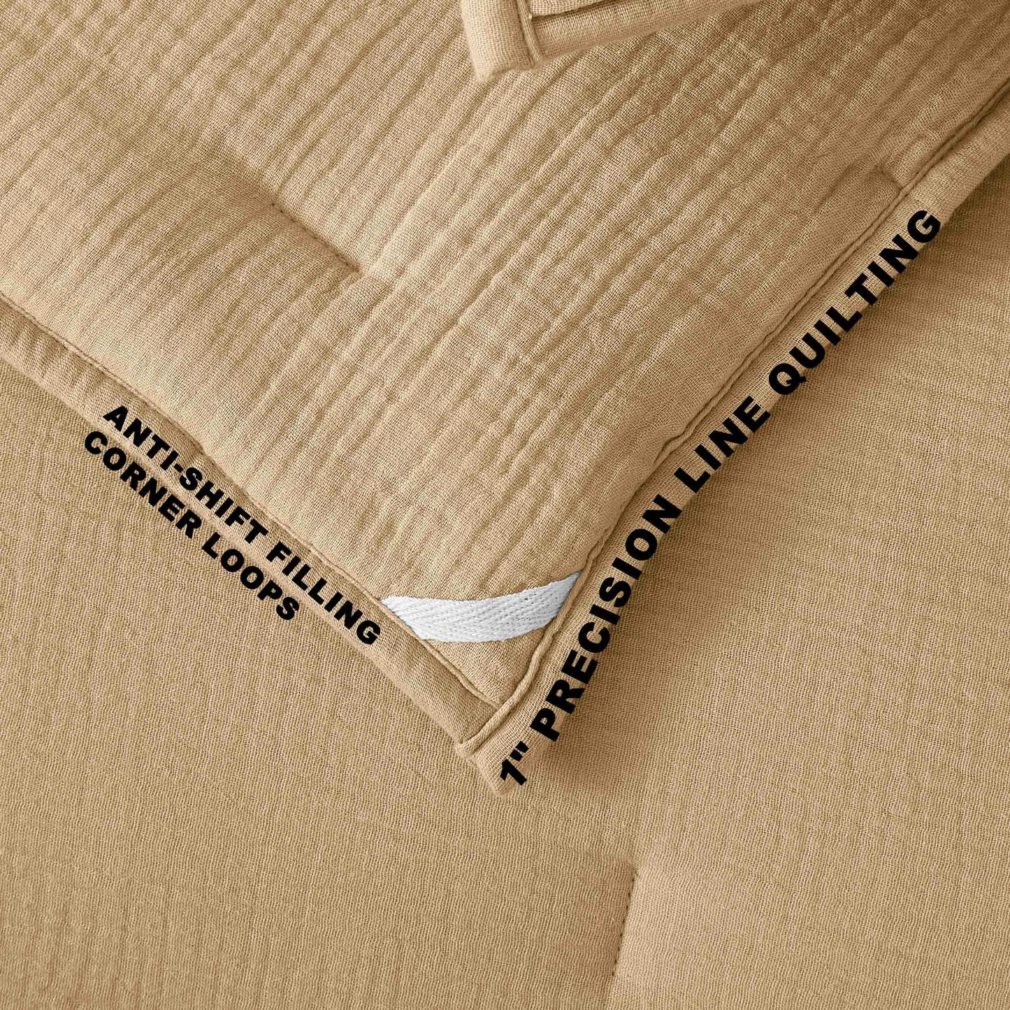 COZYXWORLD Pre-Washed 100% Cotton Muslin Gauze Comforter Set, 3 Piece Full/Queen Quilt Set, Duvet Insert with Corner Loops, 1" Line Quilted, Dune Beige