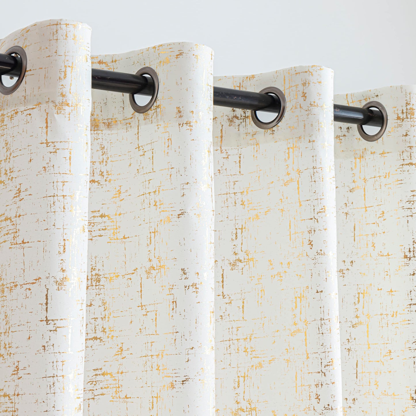 Taisier Home Gold Foil Print Linen Textured Curtains Geometric Dots Pattern Design Curtains for Nursery Toy Room Thermal Insulated Window Treatment 2 Panels 63" L,Off White and Gold Drapes Print