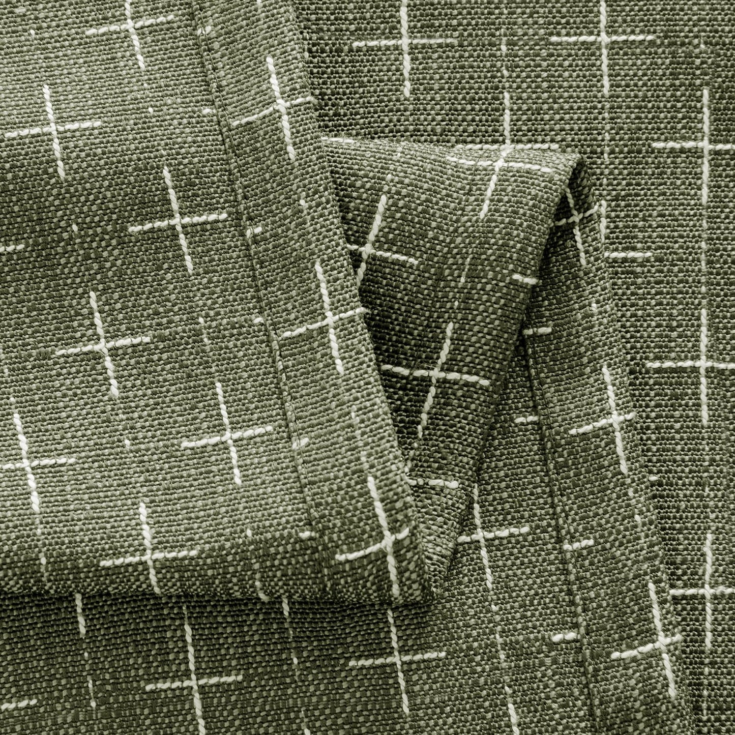 MIULEE Decorative Back Tab Linen Curtains with Geometric Pattern for Living Room Bedroom Farmhouse Rustic Thick Woven Textured Patterned Mudcloth Drapes 84 Inches Long 2 Panels Set, Olive Green