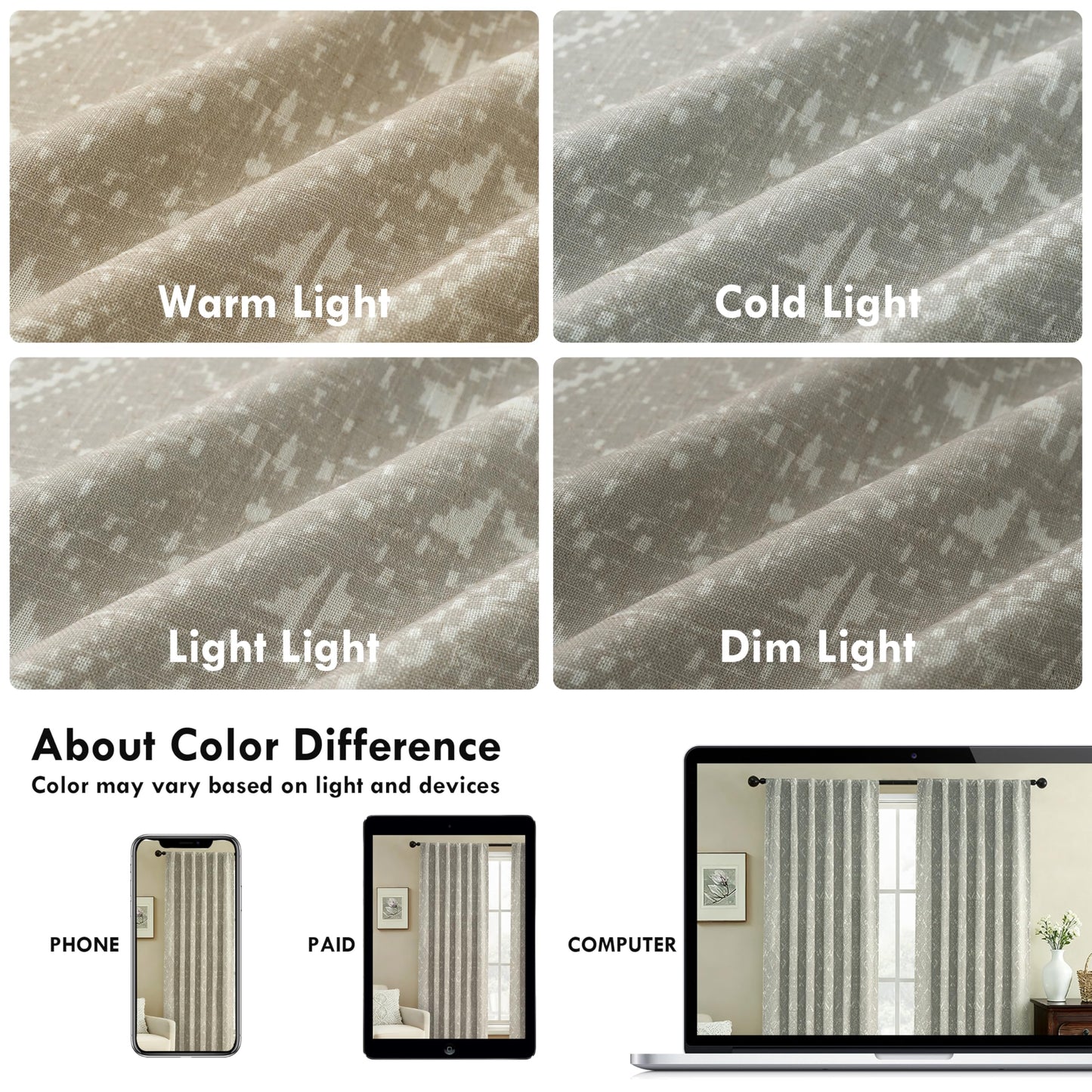 DriftAway Boho Linen Blackout Curtains Double Layer Thermal Insulated Crochet Farmhouse Vintage Retro Printed Pattern Lined Drapes for Living Room Bedroom 84 Inches Long Back Tab 2 Panels Beige