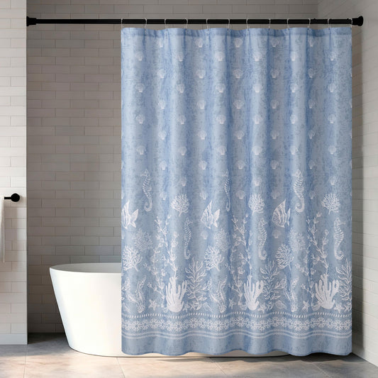 Creative Home Ideas 70" x 72" Fabric Bathroom Shower Curtain, Sealand Blue