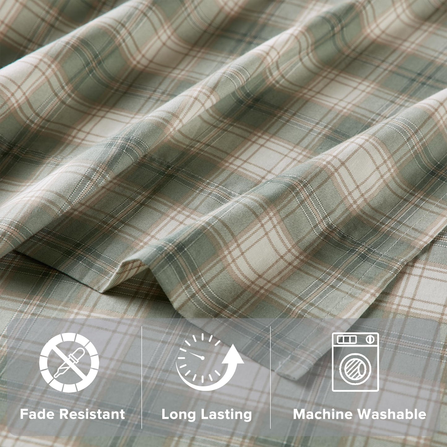 Comfort Spaces 100% Cotton Sheets Full, Breathable, Naturally Cool Cotton Sheets, Soft Cotton Bed Sheets with 14" Elastic Pocket Fits up to 16" Mattress, All Seasons Sheet Set, Wesley Green 4 Piece