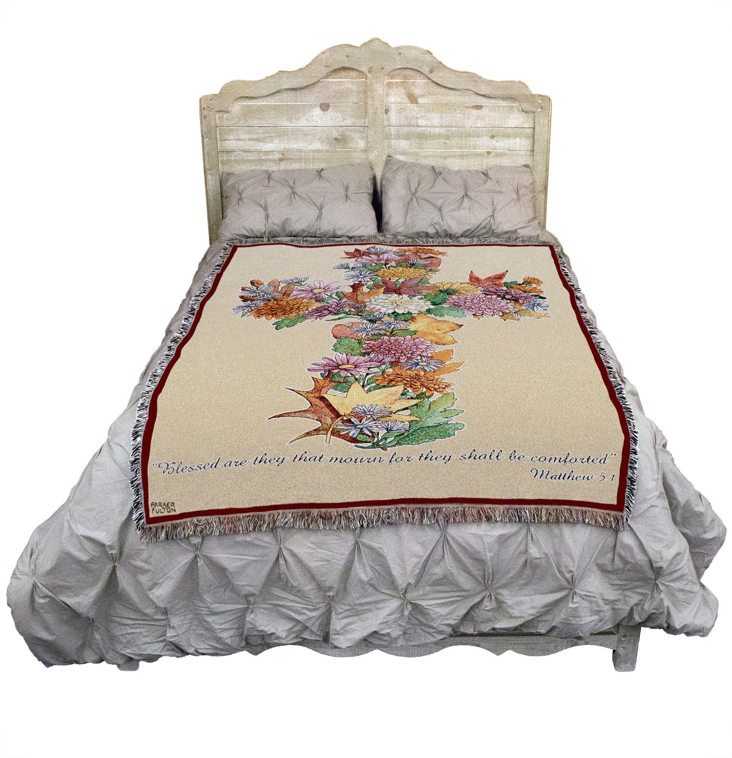 Autumn Leaves Blanket by Parker Fulton - Blessed Are Those Who Mourn - Scriptures Matthew 5:4 - Sympathy Bereavement Gift Tapestry Throw Woven from Cotton - Made in the USA (72x54)