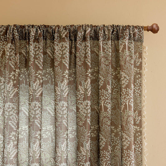 OYX Boho Floral Curtains 84 Inch Length 2 Panels, Linen Farmhouse Curtains Light Filtering Drapes with Tassels for Bedroom Living Room, Vintage Rustic Printed Rod Pocket