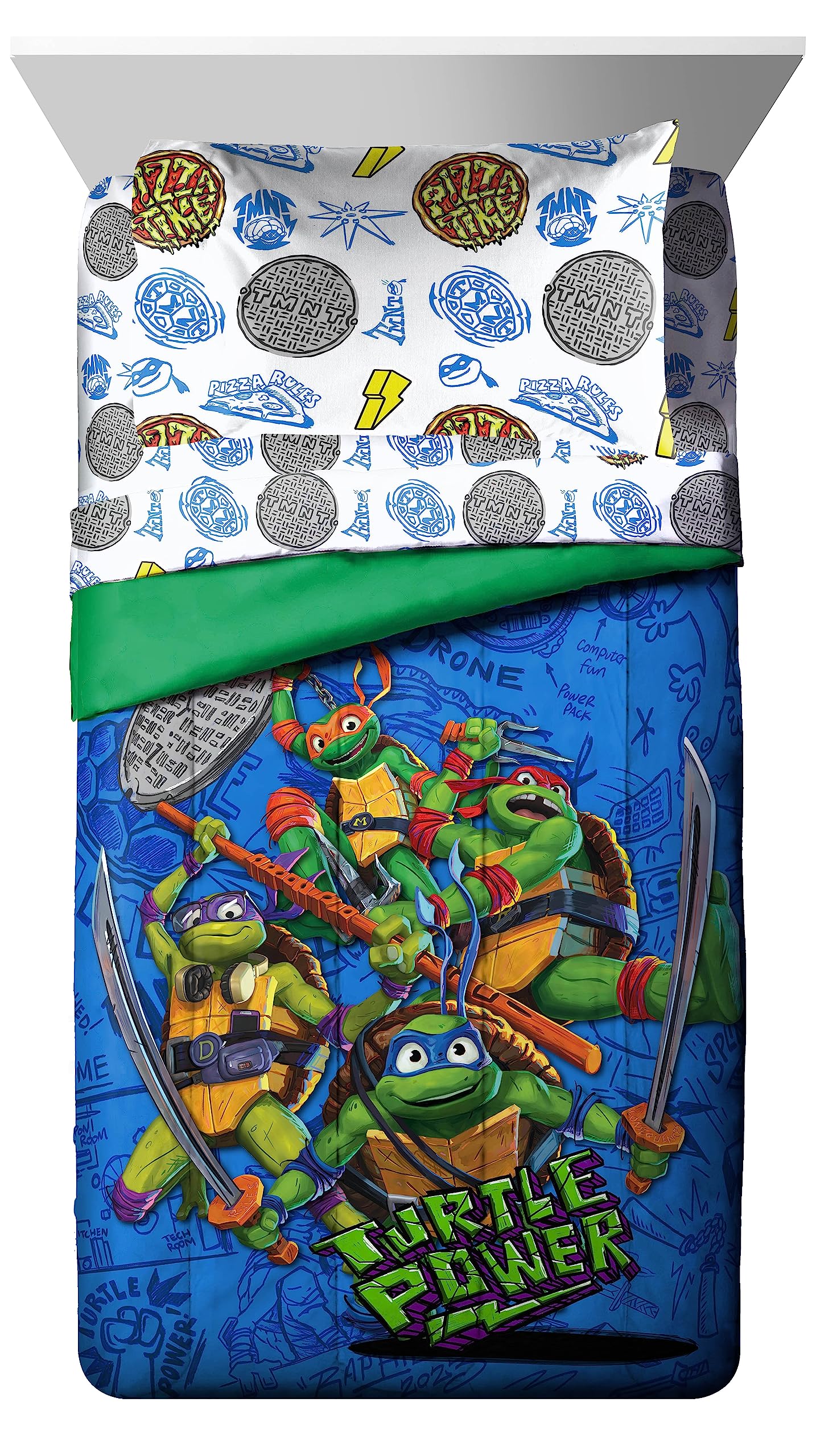 Jay Franco Nickelodeon Teenage Mutant Ninja Turtles Twin Comforter Set - 5 Piece Bedding Includes Sheet Set & Pillow Covers - Super Soft Mutant Mayhem Microfiber Bed Set