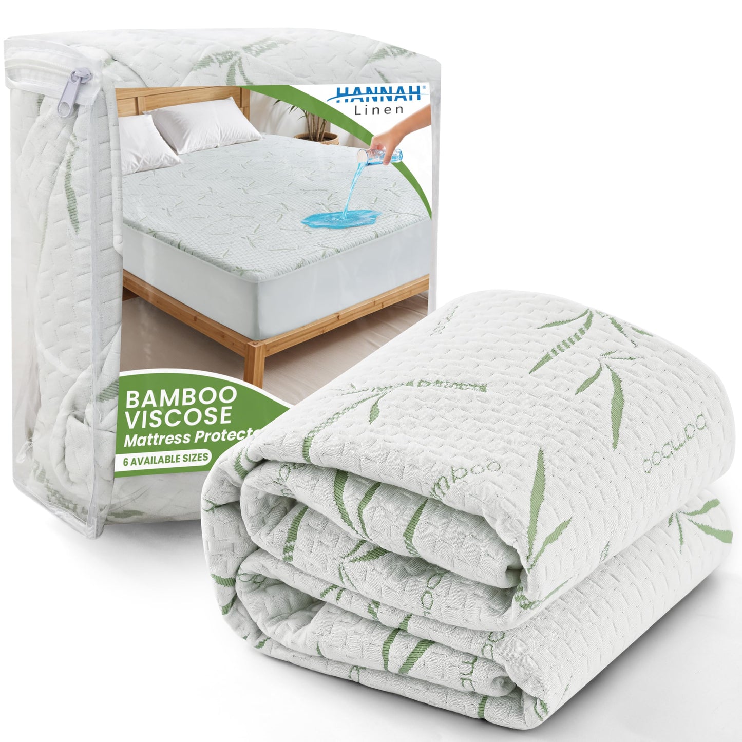 Hannah Linen Viscose derived from Bamboo Cooling Mattress Protector, 100% Waterproof - Soft and Breathable, 280 GSM Fitted Style Mattress Cover, 16 Inches Deep Pocket - King, 80x78