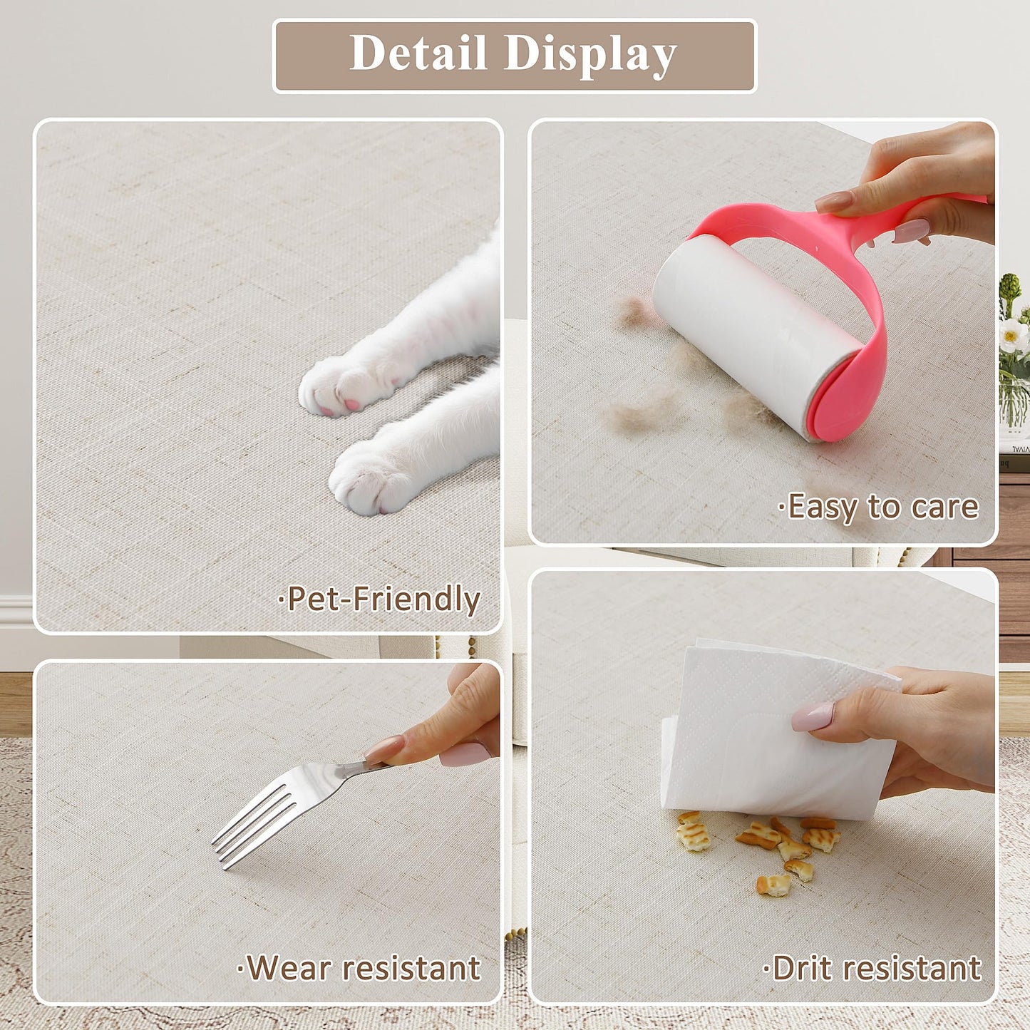 SPWIY Couch Arm Covers Linen Chair Arm Covers Stain Resistant & Anti-Scratch Furniture Protector for Sofa Recliner Armrest Cover for Pets, 2 Pcs, Cream, 20" W x 24" L