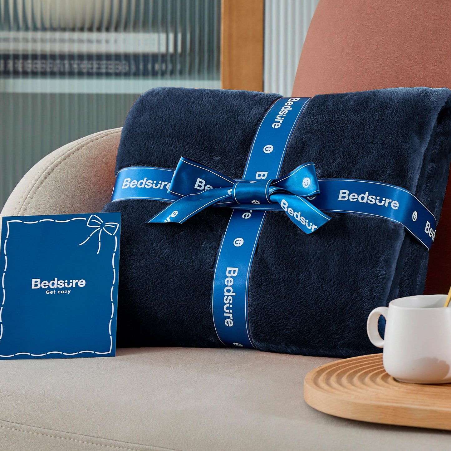 Bedsure GentleSoft Navy Fleece Blankets Queen Size - Bed Fathers Day Blanket for Dad Blue Soft Lightweight Plush Cozy Luxury Room Decor Gifts for Husband and Men, 90x90 inches